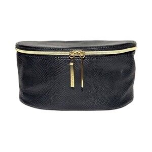 Lancôme Paris Black Textured Cosmetic Makeup Travel Case Bag Gold Zipper NWOT